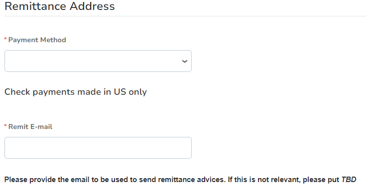 Screenshot of remittance address form on the Coupa Supplier Portal.